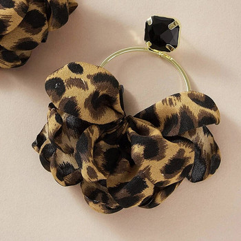HuaTang Exaggerated Leopard Print Fabric Drop σκουλαρίκια για γυναίκες Retro Big Circle Crystal Statement Earrings Lady Party Jewelry