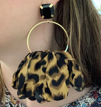 HuaTang Exaggerated Leopard Print Fabric Drop σκουλαρίκια για γυναίκες Retro Big Circle Crystal Statement Earrings Lady Party Jewelry