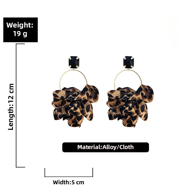 „HuaTang“ perdėto leopardo rašto audinio nuleidžiami auskarai moterims Retro Big Circle Crystal Statement auskarai Moteriški vakarėlio papuošalai