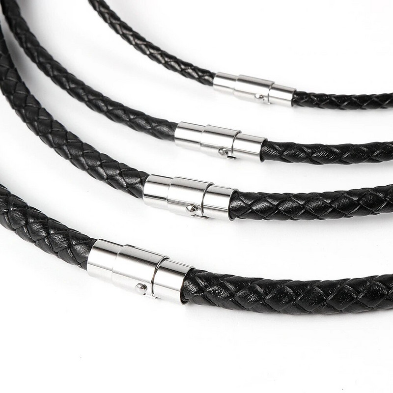 Izpārdošana vīriešiem Sieviešu 3mm 4mm 5mm 6mm Pītas īstas ādas kaklarotas nerūsējošā tērauda magnētiskās sprādzes daudzslāņu rokassprādzes