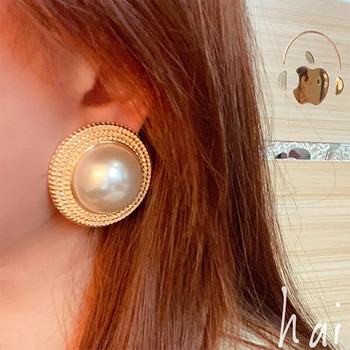 Нови златисти кръгли перлени маншети за уши за жени Уникални обеци с клипс без пиърсинг Модни прости корейски бижута Парти подарък