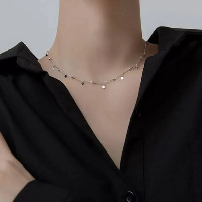 Hot Sale Ασημένιο κολιέ 925 Πολλαπλών σφαιρών Αλυσίδα με χάντρες Γυαλιστερή στρογγυλή αλυσίδα με κλείδα Γυναικεία κολιέ για πάρτι Κοσμήματα NK042
