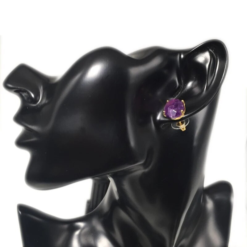 Οβάλ Σκουλαρίκια Καρφωτά Ασημί Χρώμα Φυσική Πέτρα με πολύπλευρη Ροζ Χαλαζία Κρύσταλλο Tiger Eye lapis lazuli Θεραπευτικό κόσμημα Γυναικείο