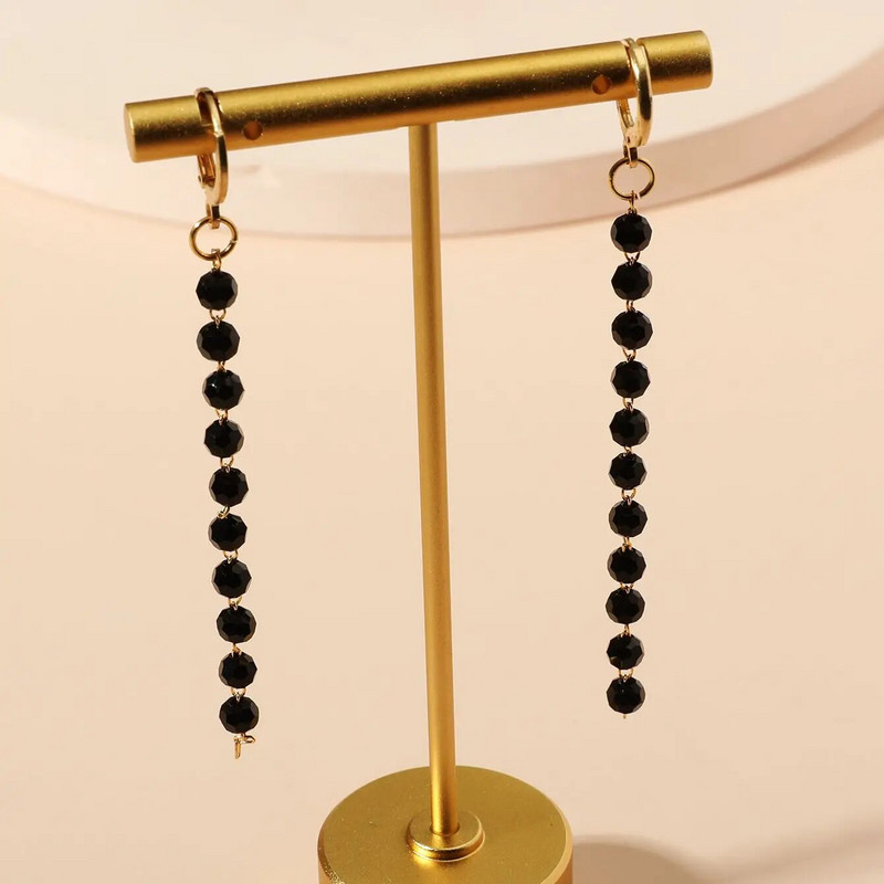 Jauni karsti izpārdošanas titāna tērauda lodīšu ķēdes auskari gari, melni punktveida pušķu auskari (ķēde 6cm)