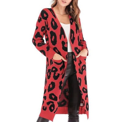 Sieviešu retro leoparda apdrukas jaciņa, eleganta Harajuku adīšana džemperis jakas Rudens ziemas liela izmēra mētelis, 2023. gada trikotāža