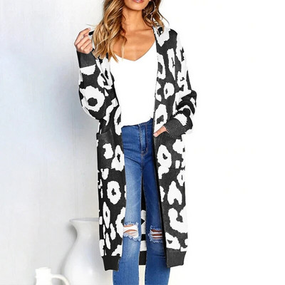 Sieviešu retro leoparda apdrukas jaciņa, eleganta Harajuku adīšana džemperis jakas Rudens ziemas liela izmēra mētelis, 2023. gada trikotāža