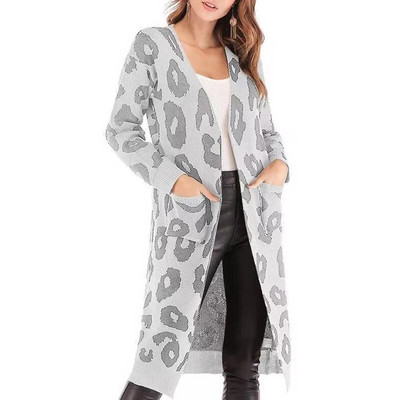 Sieviešu retro leoparda apdrukas jaciņa, eleganta Harajuku adīšana džemperis jakas Rudens ziemas liela izmēra mētelis, 2023. gada trikotāža