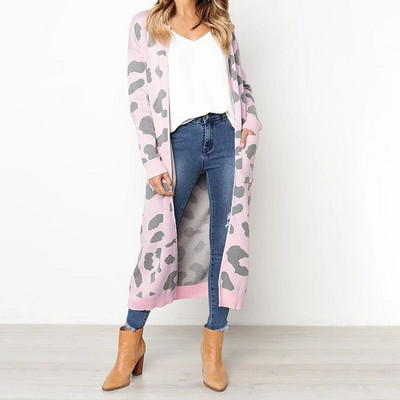 Sieviešu retro leoparda apdrukas jaciņa, eleganta Harajuku adīšana džemperis jakas Rudens ziemas liela izmēra mētelis, 2023. gada trikotāža