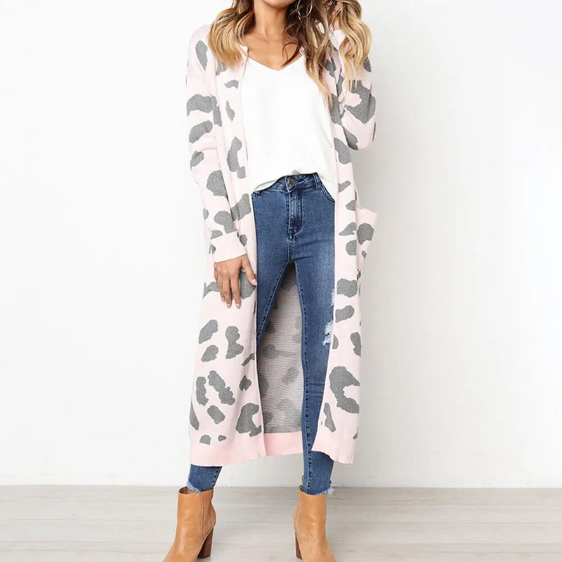 Sieviešu retro leoparda apdrukas jaciņa, eleganta Harajuku adīšana džemperis jakas Rudens ziemas liela izmēra mētelis, 2023. gada trikotāža