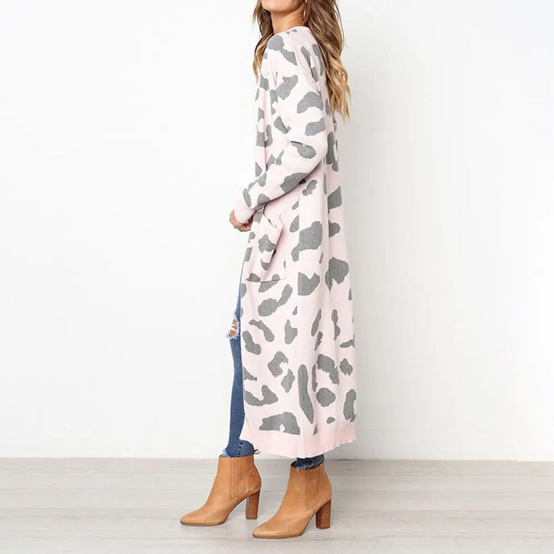 Sieviešu retro leoparda apdrukas jaciņa, eleganta Harajuku adīšana džemperis jakas Rudens ziemas liela izmēra mētelis, 2023. gada trikotāža