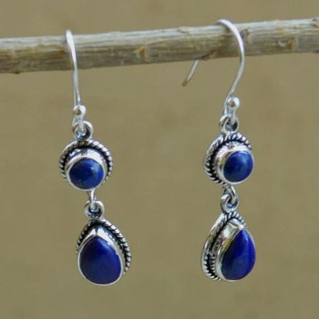 Vintage Bohemian Ethnic Style Water Drop Blue Amethyst stone Drop Earrings Γυναικεία σκουλαρίκια με γάντζο κοσμήματα