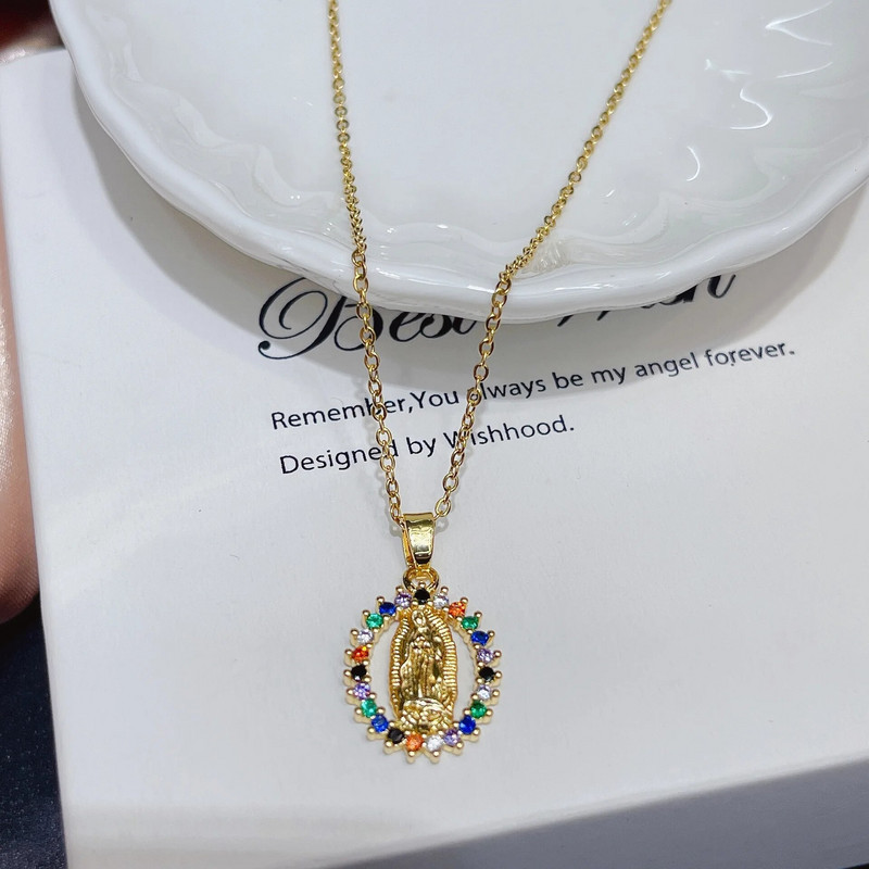 Modes vintage Jaunavas Marijas kaklarota vīriešiem Sieviešu laimīgā Jaunavas Marijas ovāls, vienkāršs atslēgas kaula kulons, reliģiska dāvana