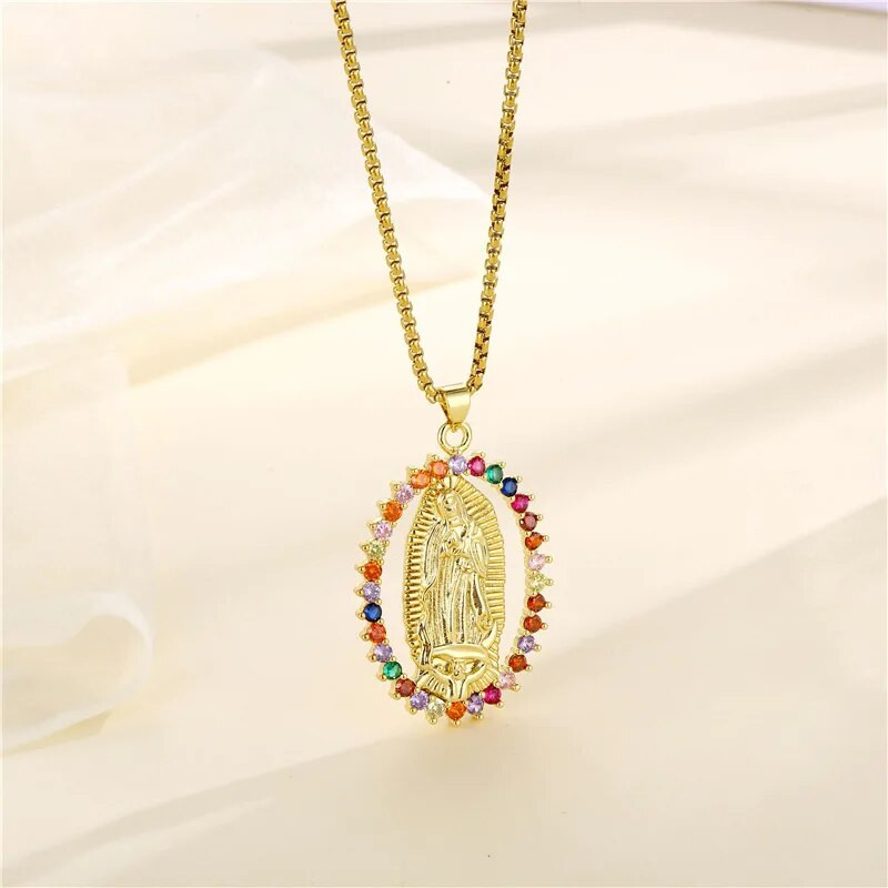 Modes vintage Jaunavas Marijas kaklarota vīriešiem Sieviešu laimīgā Jaunavas Marijas ovāls, vienkāršs atslēgas kaula kulons, reliģiska dāvana