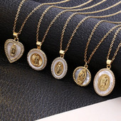 2022. gada jauna luksusa nerūsējošā tērauda dabīgā apvalka Jaunavas Marijas kulonu kaklarota sievietēm, šarmanta sieviešu reliģijas ticības rotaslieta