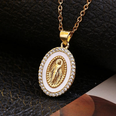 2022. gada jauna luksusa nerūsējošā tērauda dabīgā apvalka Jaunavas Marijas kulonu kaklarota sievietēm, šarmanta sieviešu reliģijas ticības rotaslieta