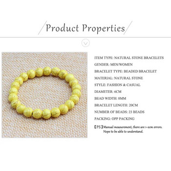 Μοντέρνα κίτρινες χάντρες από φυσική πέτρα Γούρι Βραχιόλια & βραχιόλια για γυναίκες Βραχιόλι με στρογγυλές χάντρες Ανδρικά κοσμήματα Pulseira Feminina