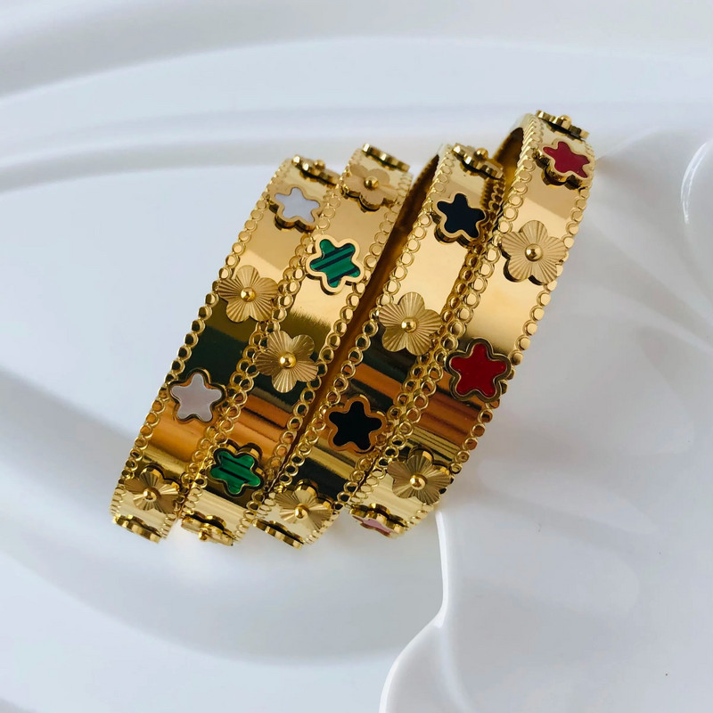 Karštas išpardavimas mados aukso spalvos nerūdijančio plieno gėlių apyrankės ir apyrankės moterims Pulseira Love Mielos apyrankės papuošalai vakarėliui