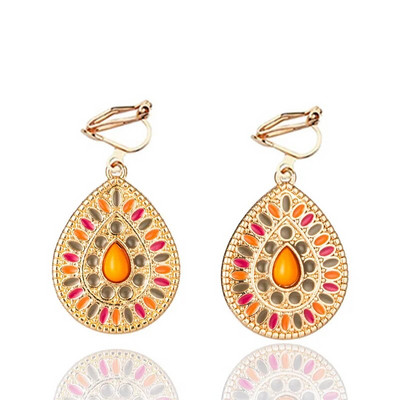 JIOFREE vintage klips uz auskariem sievietēm Etnisko sveķu daudzkrāsains pilienu eļļa Large Bohemia bez caurdurtiem auskari paziņojums rotaslietas