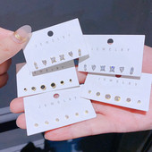 Madingas 6vnt Mini juodas skaidrus apvalus kubinis cirkonio auskarų rinkinys aukso/sidabro spalvos unisex papuošalai