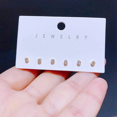 Madingas 6vnt Mini juodas skaidrus apvalus kubinis cirkonio auskarų rinkinys aukso/sidabro spalvos unisex papuošalai