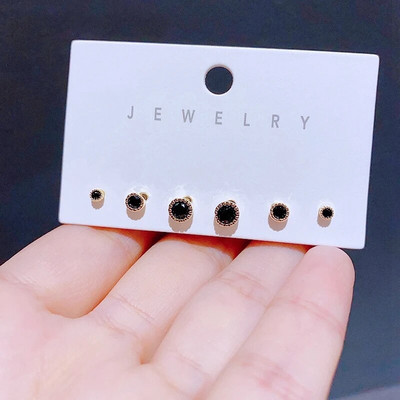 Madingas 6vnt Mini juodas skaidrus apvalus kubinis cirkonio auskarų rinkinys aukso/sidabro spalvos unisex papuošalai