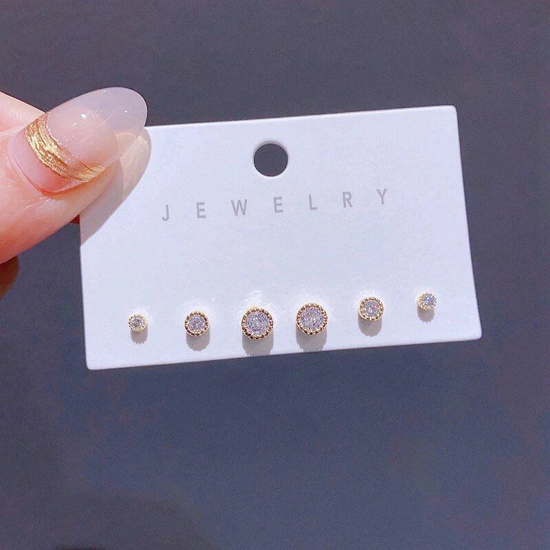 Madingas 6vnt Mini juodas skaidrus apvalus kubinis cirkonio auskarų rinkinys aukso/sidabro spalvos unisex papuošalai