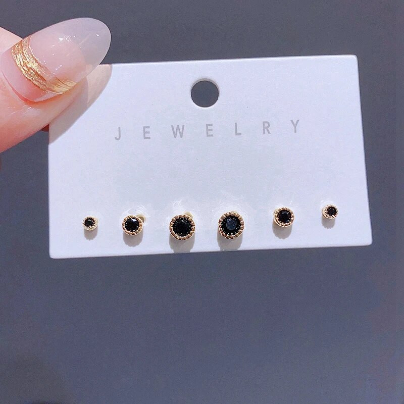 Madingas 6vnt Mini juodas skaidrus apvalus kubinis cirkonio auskarų rinkinys aukso/sidabro spalvos unisex papuošalai