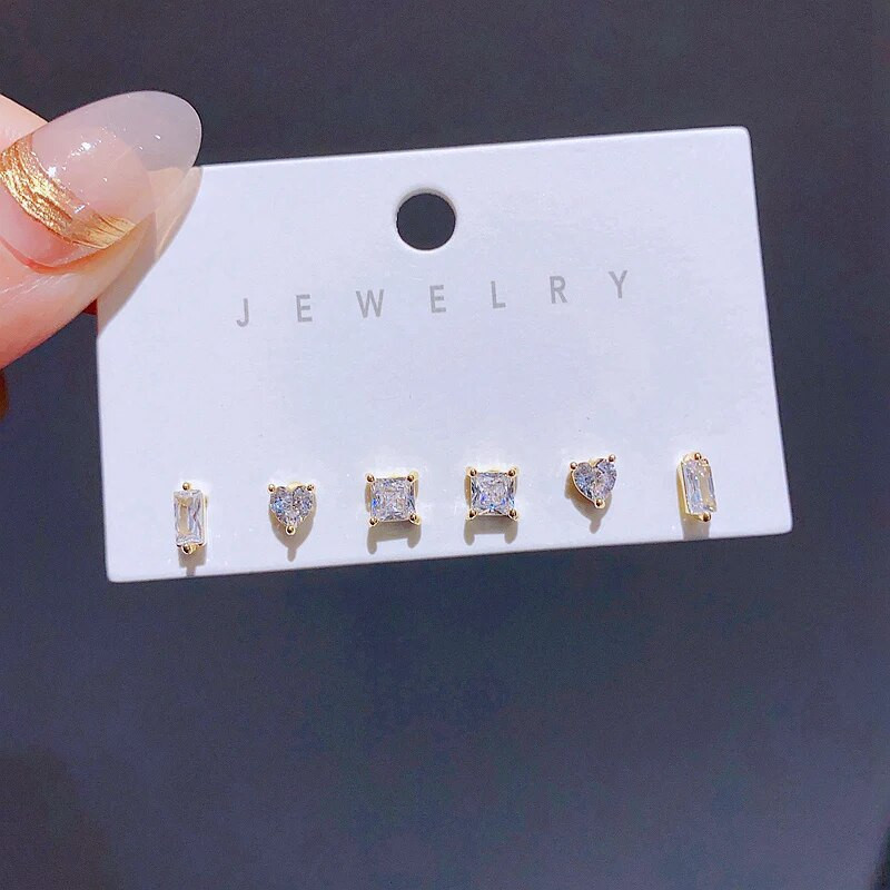 Madingas 6vnt Mini juodas skaidrus apvalus kubinis cirkonio auskarų rinkinys aukso/sidabro spalvos unisex papuošalai