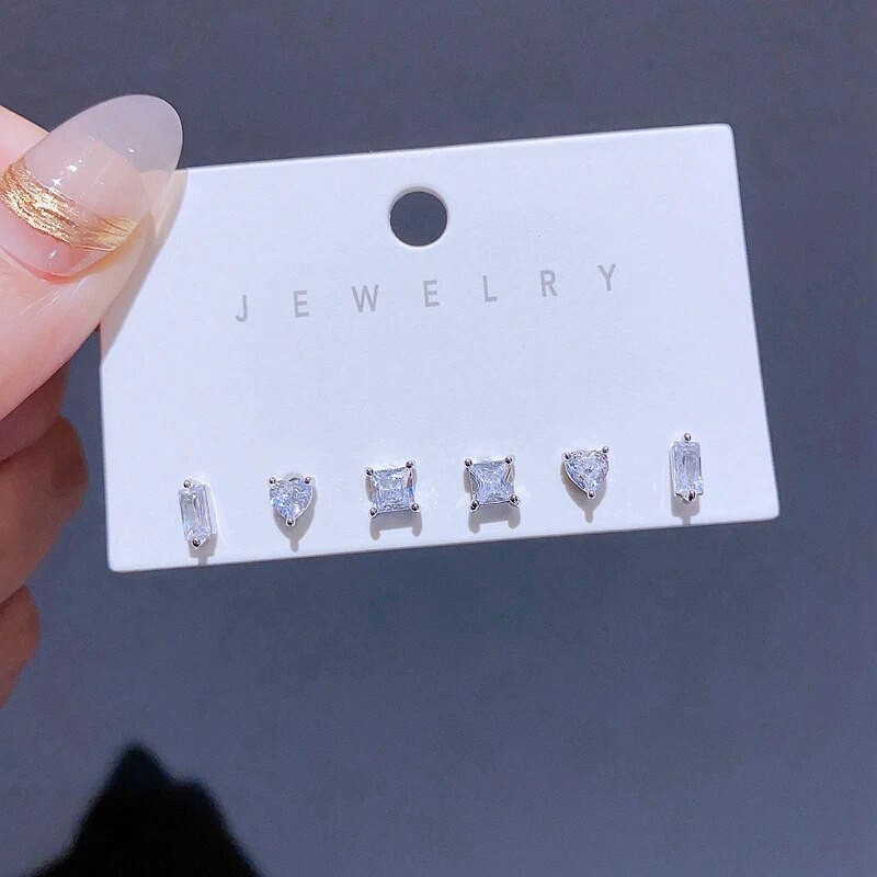 Madingas 6vnt Mini juodas skaidrus apvalus kubinis cirkonio auskarų rinkinys aukso/sidabro spalvos unisex papuošalai