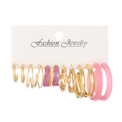 6 részes készlet gyanta arany színű fém karika fülbevaló szett női lányoknak színes gyanta karika fülbevaló trend divat ékszer új ajándék