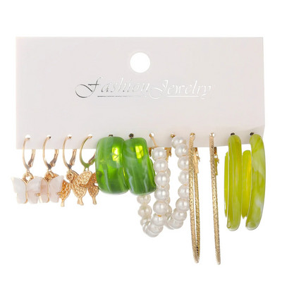 6 részes készlet gyanta arany színű fém karika fülbevaló szett női lányoknak színes gyanta karika fülbevaló trend divat ékszer új ajándék