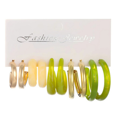 6 részes készlet gyanta arany színű fém karika fülbevaló szett női lányoknak színes gyanta karika fülbevaló trend divat ékszer új ajándék