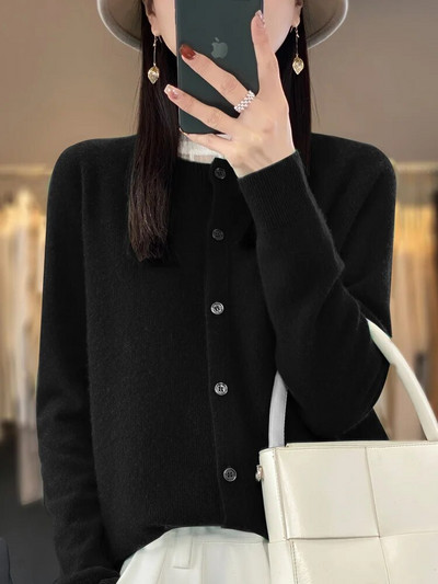 Aliselect 2023 Fashion Sieviešu 100% Merino vilnas džemperis ar O veida kakla izgriezumu ar garām piedurknēm pavasara rudens jakas Apģērbi Trikotāžas Topi