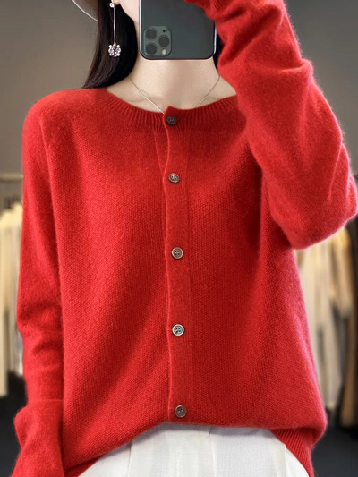 Aliselect 2023 Fashion Sieviešu 100% Merino vilnas džemperis ar O veida kakla izgriezumu ar garām piedurknēm pavasara rudens jakas Apģērbi Trikotāžas Topi