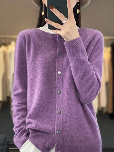 Aliselect 2023 Fashion Sieviešu 100% Merino vilnas džemperis ar O veida kakla izgriezumu ar garām piedurknēm pavasara rudens jakas Apģērbi Trikotāžas Topi