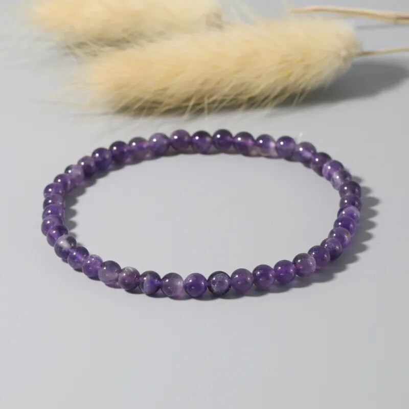 4 MM Mini Ametista Pērlītes Rokassprādze Enerģijas Rokassprādzes Sīkas Rokassprādzes Dabīgā akmens Statement Rokassprādze Šarms Pērlītēm Pāru Rokassprādzes