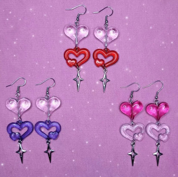 Harajuku Sweet Cute Love Heart Cross Star Drop σκουλαρίκια Vintage ακρυλικά σκουλαρίκια Κοσμήματα Y2k Αξεσουάρ για Egirl Girl Women