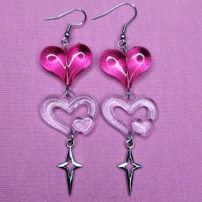 Harajuku Sweet Cute Love Heart Cross Star Drop Auskari Vintage Akrila Auskari Rotaslietas Y2k Aksesuāri Egirl Girl Sievietēm