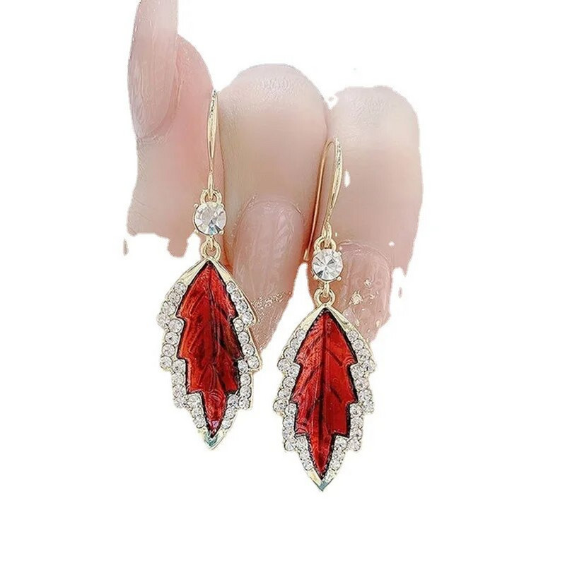 Juvelierizstrādājumi sievietēm Sarkanu lapu gari nolaižami auskari sievietēm Kaķa acs auskari Līgavas saderināšanās kāzu auskari Valentīna dienas dāvana