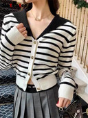 Botvotee ριγέ ζακέτα για γυναίκες 2023 Fashion V λαιμόκοψη πουλόβερ Φθινοπωρινό Χειμώνα Silm Κομψό μακρυμάνικο πλεκτό μπουφάν