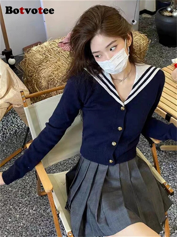 Botvotee ριγέ ζακέτα για γυναίκες 2023 Fashion V λαιμόκοψη πουλόβερ Φθινοπωρινό Χειμώνα Silm Κομψό μακρυμάνικο πλεκτό μπουφάν