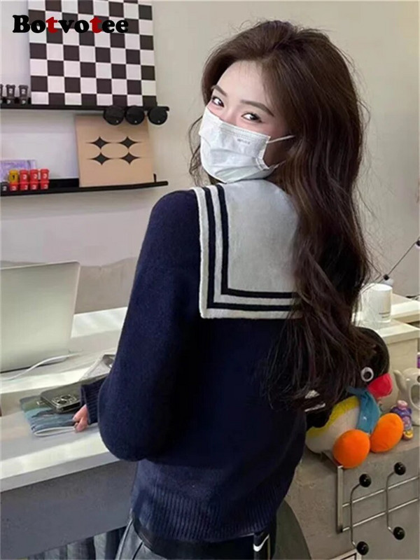 Botvotee ριγέ ζακέτα για γυναίκες 2023 Fashion V λαιμόκοψη πουλόβερ Φθινοπωρινό Χειμώνα Silm Κομψό μακρυμάνικο πλεκτό μπουφάν