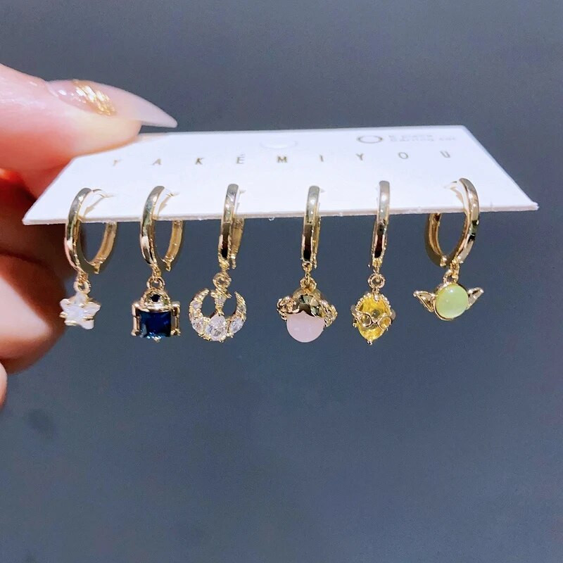 Trend Design CZ Stone Outer Space Wars Hoop Auskaru komplekts Zelta krāsā Cirkons Sieviešu meiteņu ballīšu rotaslietas