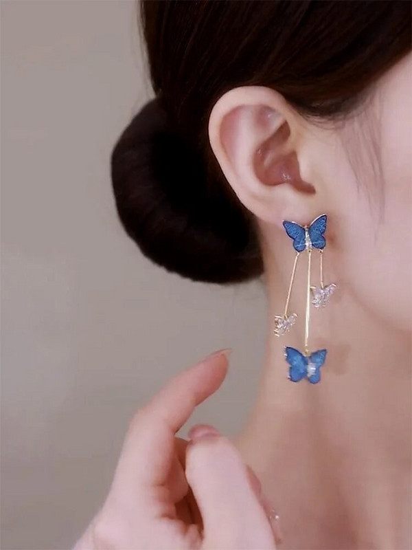 Modes estētiski purpursarkani kristāla tauriņa auskari sievietēm ar gariem pušķiem auskari kāzu ballītePaziņojums rotaslietas dāvana