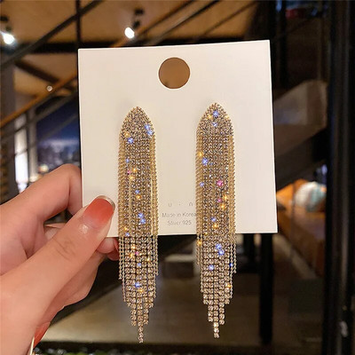 Modes Rhinestone Auskari Gari pušķi Crystal Drop Auskari Sievietēm Kāzu Kāzu Rotaslietas Meiteņu ballītes Kulonu Dāvanas