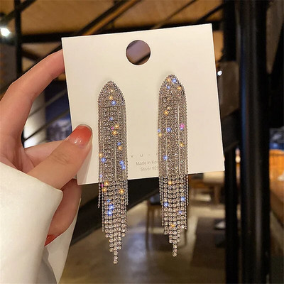 Modes Rhinestone Auskari Gari pušķi Crystal Drop Auskari Sievietēm Kāzu Kāzu Rotaslietas Meiteņu ballītes Kulonu Dāvanas