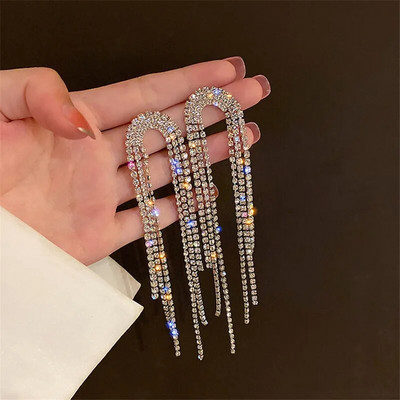 Modes Rhinestone Auskari Gari pušķi Crystal Drop Auskari Sievietēm Kāzu Kāzu Rotaslietas Meiteņu ballītes Kulonu Dāvanas