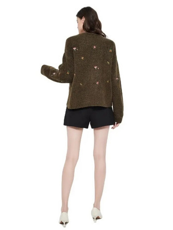 XNWMNZ ΝΕΑ γυναικεία vintage πλεκτή ζακέτα με κέντημα Μακρυμάνικη ζακέτα με λαιμόκοψη σε σχήμα V Γυναικεία Κομψό πουλόβερ φθινοπωρινό γυναικείο παλτό