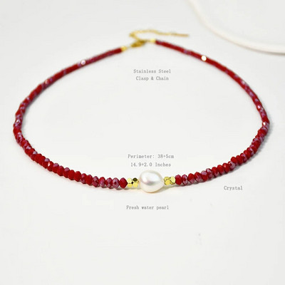 Colier colorat cu mărgele de cristal Y2K pentru femei, guler, farmec manual, perle de apă dulce Boemia, bijuterii cu lanț de claviculă