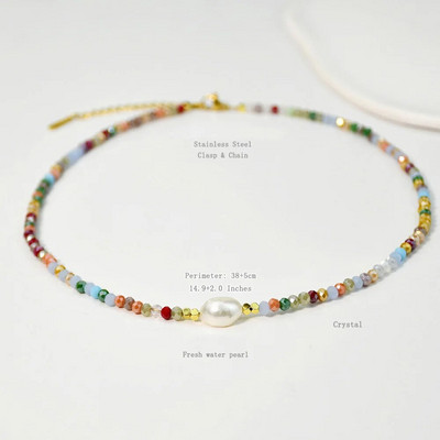 Colier colorat cu mărgele de cristal Y2K pentru femei, guler, farmec manual, perle de apă dulce Boemia, bijuterii cu lanț de claviculă